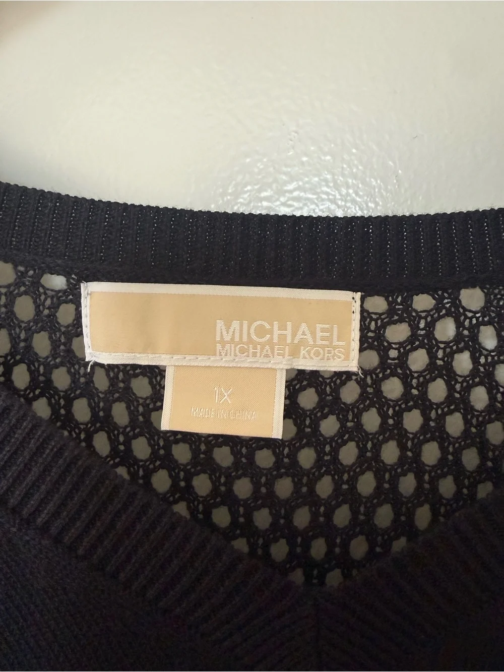 MICHAEL Michael Kors Black Mesh Tunic Sweater Top 1X Roll Tab Sleeves